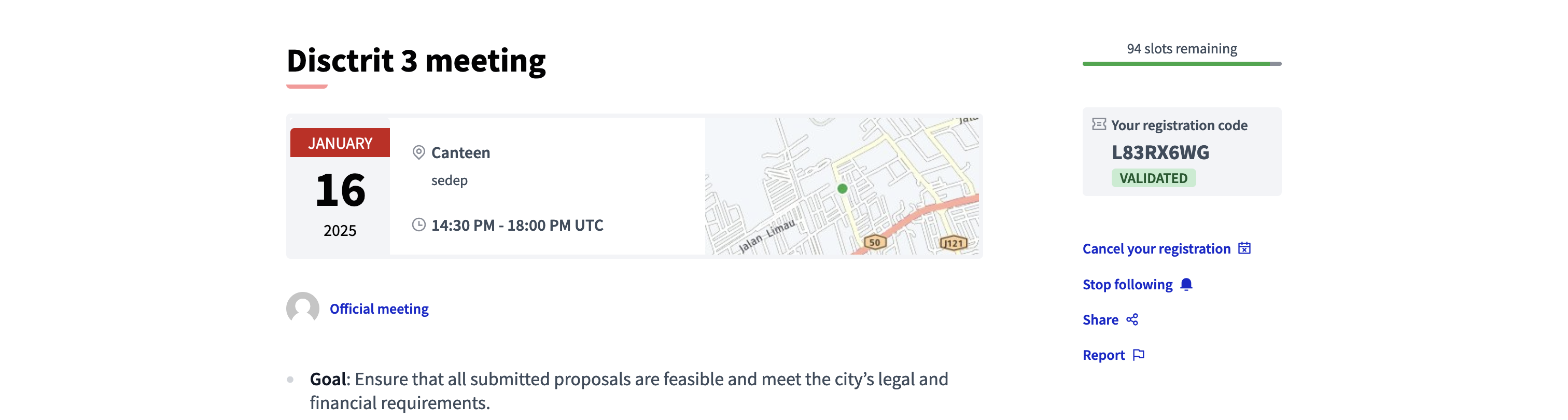 Code d’enregistrement dans une interface de réunion